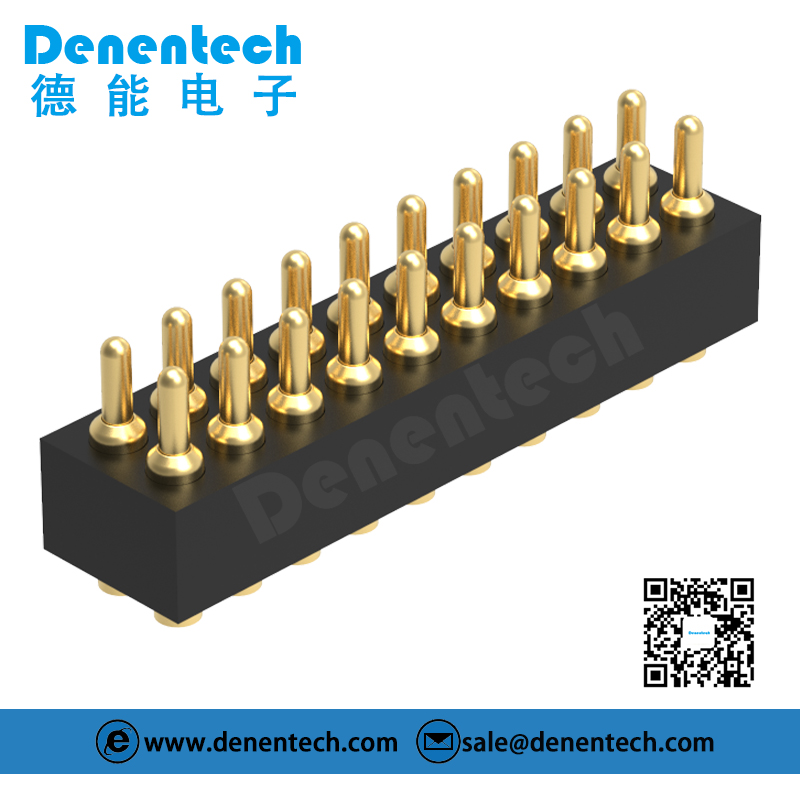 Denentech 专业工厂1.27MM弹簧针H2.0双排公座180度SMT贴片式伸缩弹针pogopin